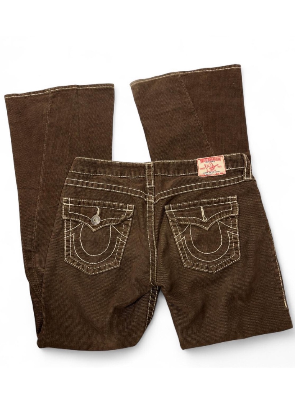 True Religion Brown Corduroy Low-Rise Flare Pants Size 31 Y2K